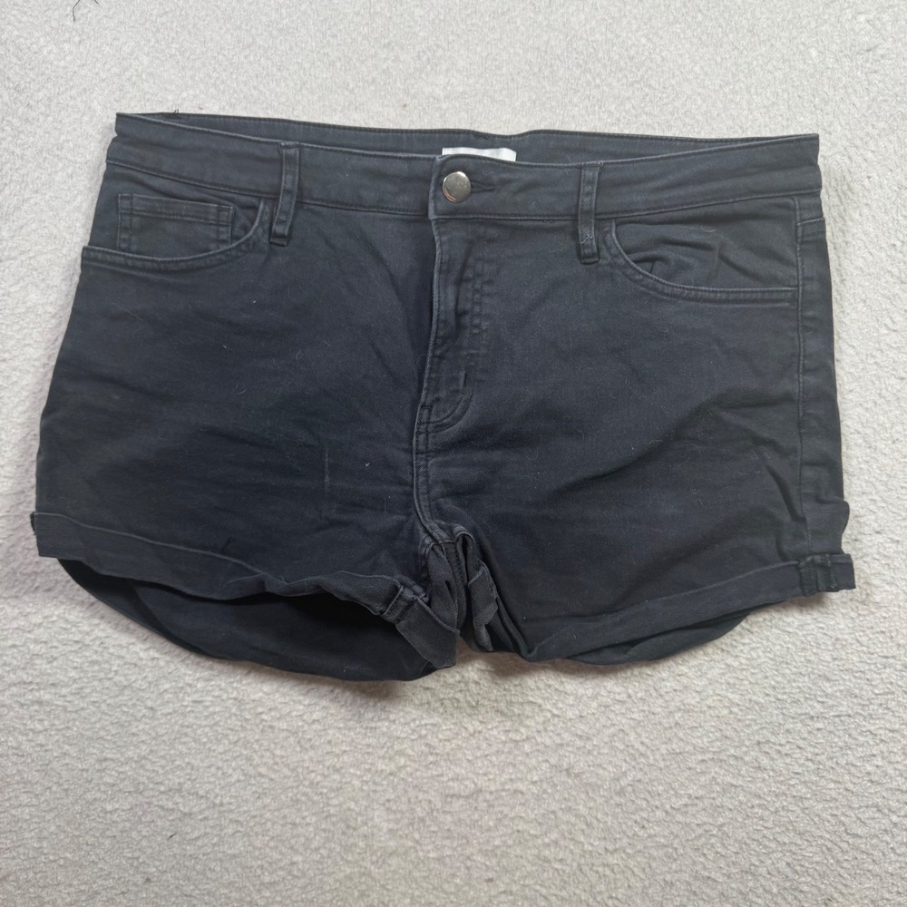 H&M Denim Shorts Womens 12 Black Good Cuffed Hem Stretch Grunge Edgy Versatile